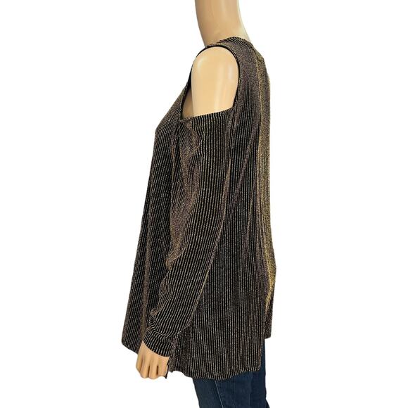 Michael Kors Shimmer Metallic Tunic Top 0X Cold Shoulder Long Sleeve Party Glam - Picture 4 of 6